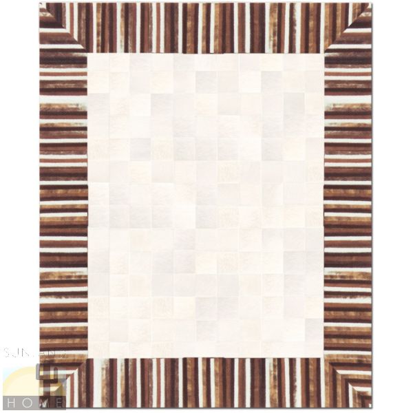 Custom Cowhide Patchwork Rug - 4in Squares - Stripe Frame Dark Brown - Off White