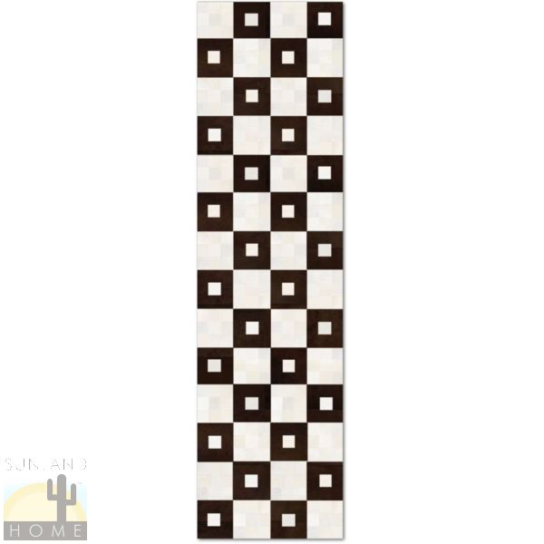 Custom Cowhide Patchwork Runner - 2in Squares - Checker Blocks Dark Brown - Off White