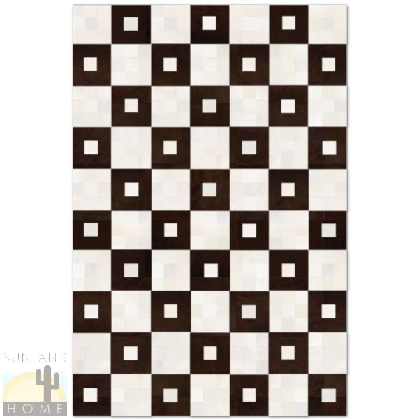 Custom Cowhide Patchwork Rug - 2in Squares - Checker Blocks Dark Brown - Off White