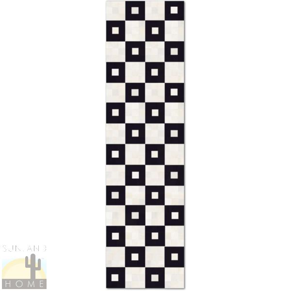 Custom Cowhide Patchwork Runner - 2in Squares - Checker Blocks Black - Off White