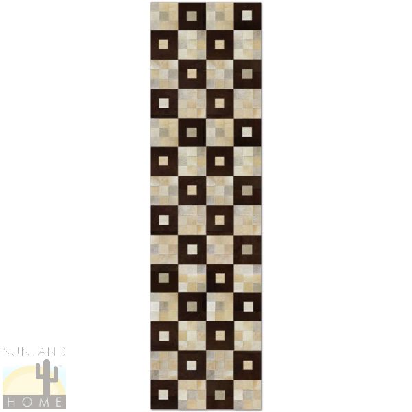 Custom Cowhide Patchwork Runner - 2in Squares - Checker Blocks Dark Brown - Palomino