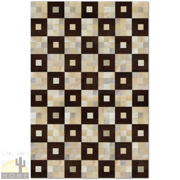 Custom Cowhide Patchwork Rug - 2in Squares - Checker Blocks Dark Brown - Palomino