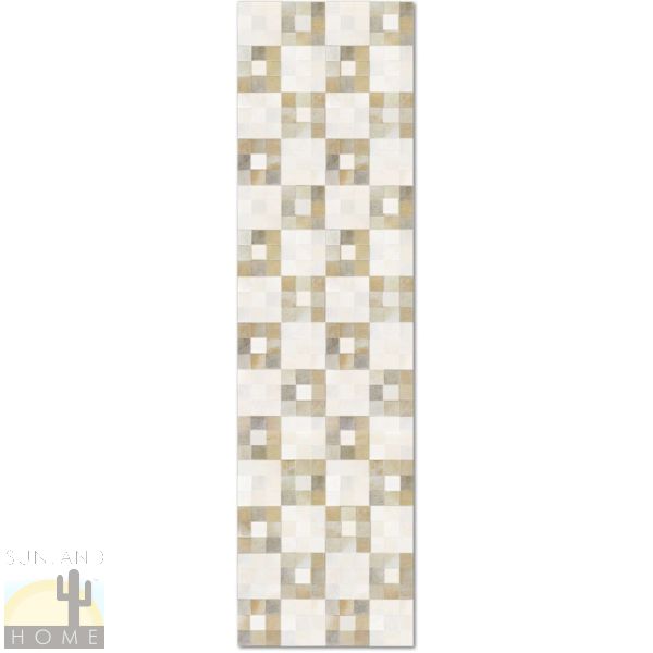 Custom Cowhide Patchwork Runner - 2in Squares - Checker Blocks Palomino - Off White