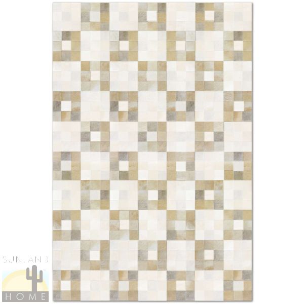 Custom Cowhide Patchwork Rug - 2in Squares - Checker Blocks Palomino - Off White