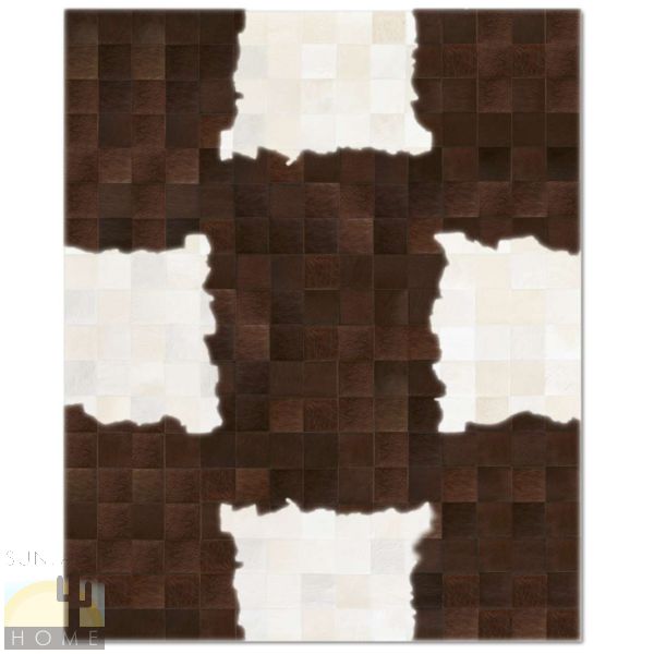 Custom Cowhide Patchwork Rug - 4in Squares - Torn Paper Dark Brown - Off White