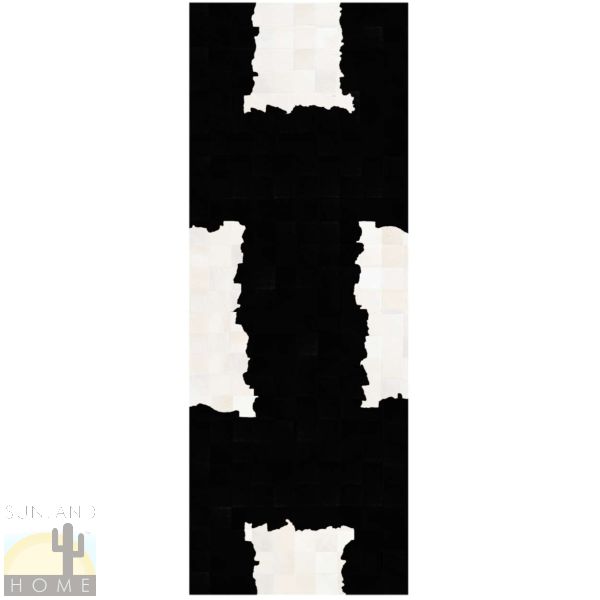 Custom Cowhide Patchwork Runner - 4in Squares - Torn Paper Black - Off White