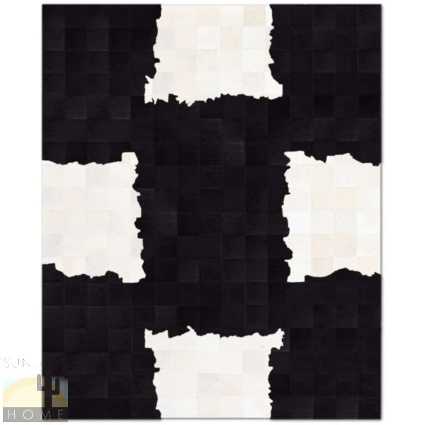 Custom Cowhide Patchwork Rug - 4in Squares - Torn Paper Black - Off White