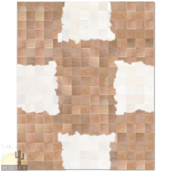 Custom Cowhide Patchwork Rug - 4in Squares - Torn Paper Light Brown - Off White