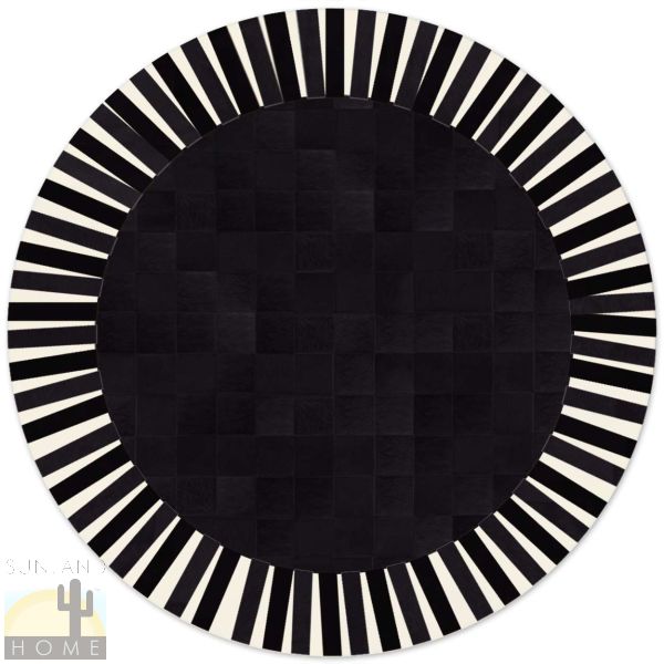 Custom Cowhide Patchwork Round Rug - 6in Squares - Sun Solid Black