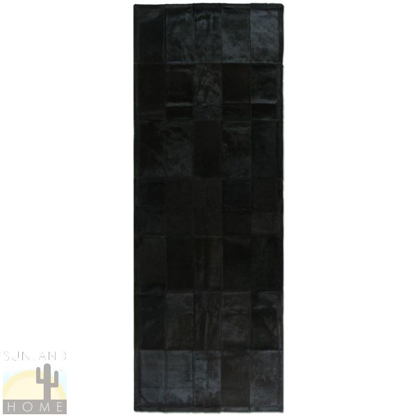 32600R-14457 - 111in x 42in Cowhide Patchwork Runner - Solid Black 8x16 In Rectangles