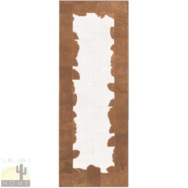 Custom Cowhide Patchwork Runner - 6in Squares - Brown with Jagged White Middle