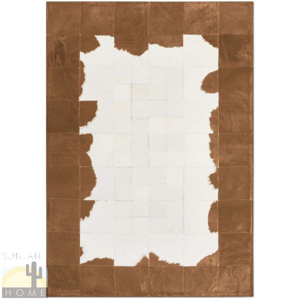 Custom Cowhide Patchwork Rug - 6in Squares - Brown w Jagged White Middle