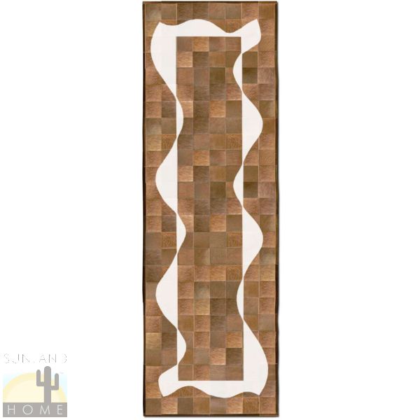 Custom Cowhide Patchwork Runner - 6in Squares - Ribbons Off White on Medium Brown