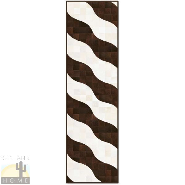 Custom Cowhide Patchwork Runner - 6in Squares - Atlantic Dark Brown - Off White