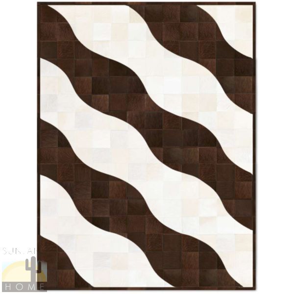 Custom Cowhide Patchwork Rug - 6in Squares - Atlantic Dark Brown - Off White