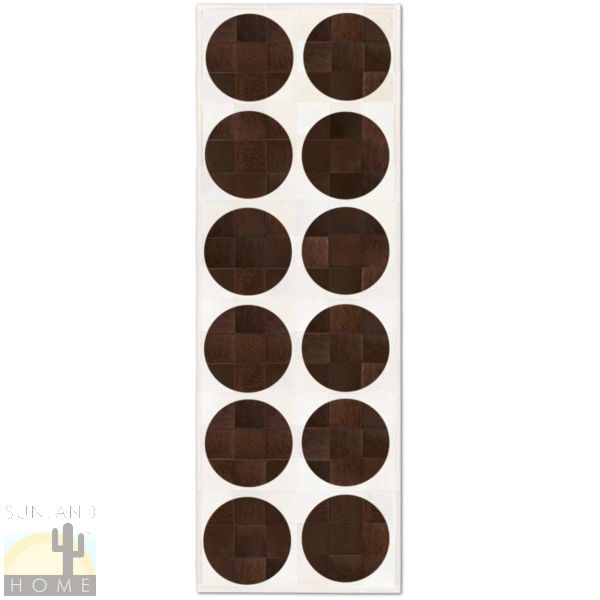 Custom Cowhide Patchwork Runner - 6in Squares - Circles Dark Brown on Off White