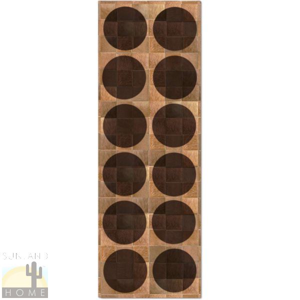 Custom Cowhide Patchwork Runner - 8in Squares - Circles Dark Brown on Brown