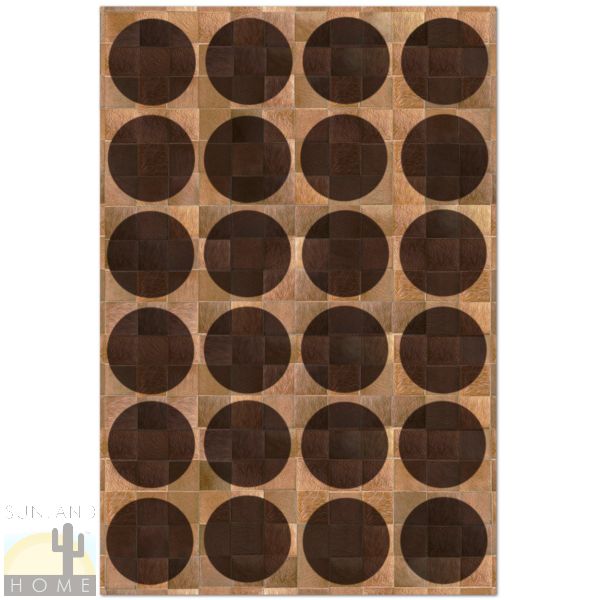 Custom Cowhide Patchwork Rug - 8in Squares - Circles Dark Brown on Brown