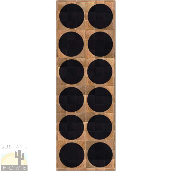 Custom Cowhide Patchwork Runner - 8in Squares - Circles Black on Medium Brown