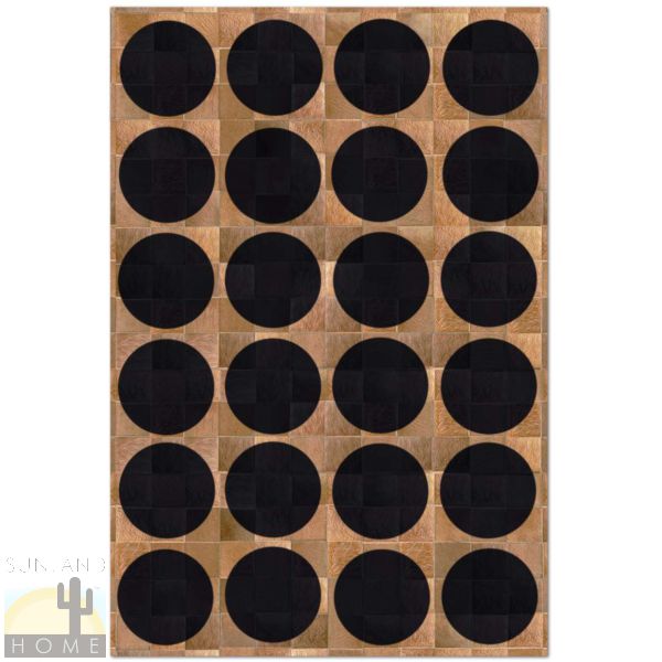 Custom Cowhide Patchwork Rug - 8in Squares - Circles Black on Medium Brown
