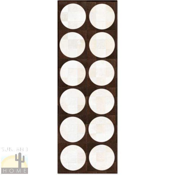 Custom Cowhide Patchwork Runner - 8in Squares - Circles Off White on Dark Brown