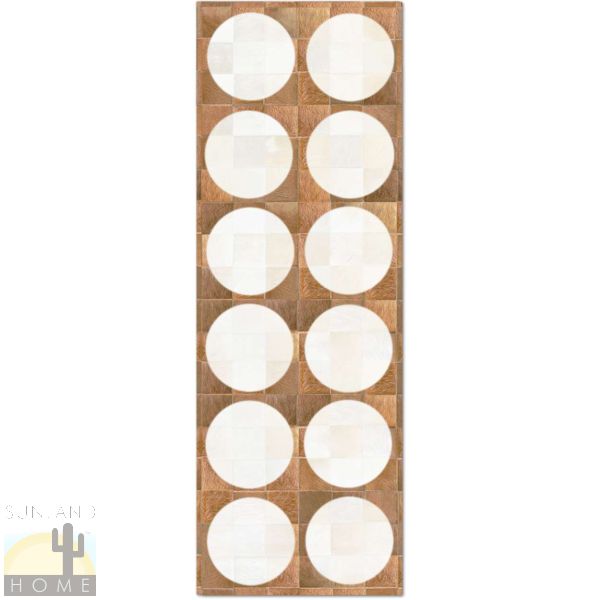 Custom Cowhide Patchwork Runner - 8in Squares - Circles Off White on Light Brown