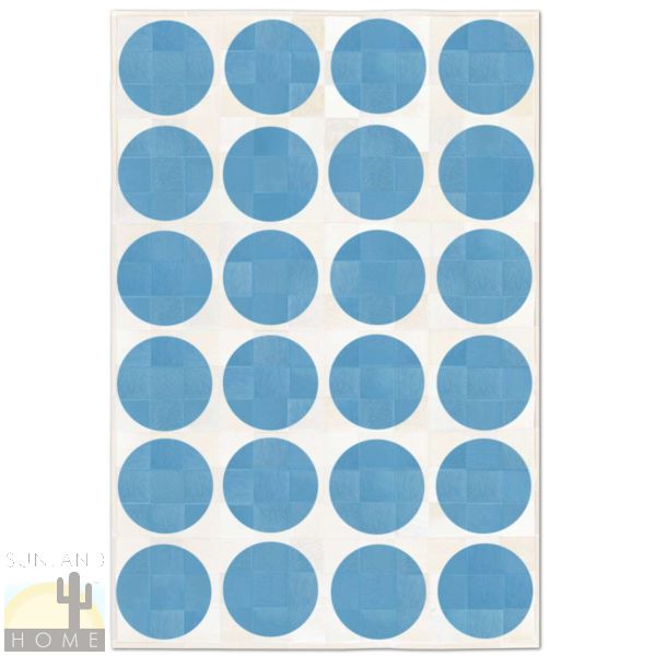 Custom Cowhide Patchwork Rug - 8in Squares - Circles Color on Off White