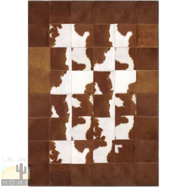Custom Cowhide Patchwork Rug - 12-inch Squares - Brown with Brown and White Middle