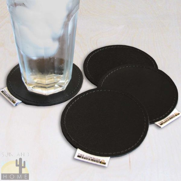 Genuine Black Leather Coasters - Set of 4