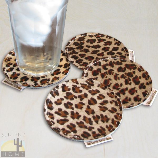 Leopard Print Cowhide Coasters - Set of 4