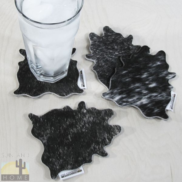 Set of 4 Black Brindle Mini Cowhide Rug Shaped Drink Coasters