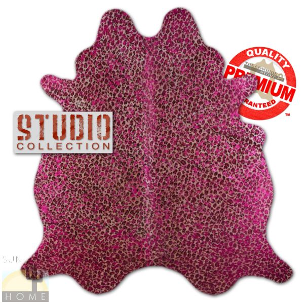 328377 - Metallic Color Splash Fuchsia on Leopard on Tan Cowhide - Choose Size