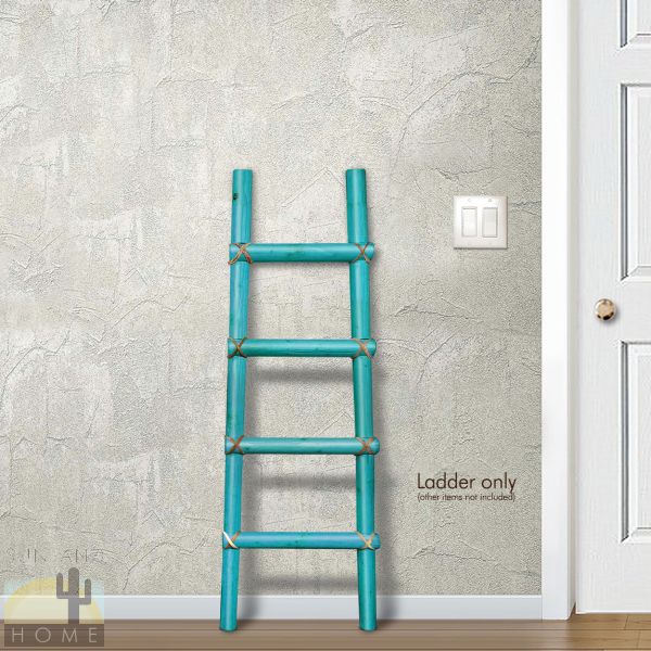 460244 - Art Crafted in Arizona - 36in Decorative Wooden Kiva Ladder in Turquoise Finish
