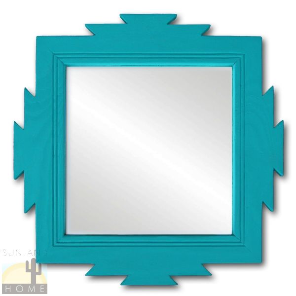 489103 - 18in Southwestern Lodge Decor Wooden Wall Mirror in Turquoise