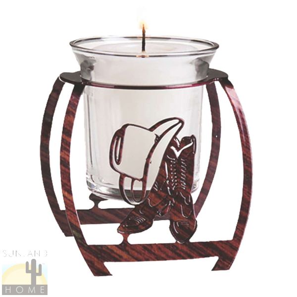 ALBTHT4NF 4in. Artlites Votive Candle Holder Cowboy Boots and Hat Natural Fusion