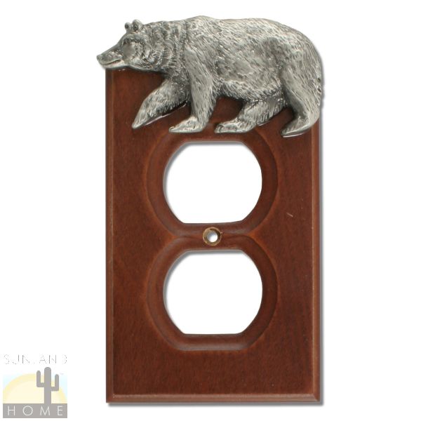 531351 - Lazart Bear Pewter on Wood Outlet Cover