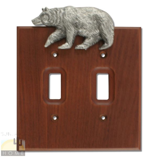 531354 - Lazart Bear Pewter on Wood Double Standard Switch Plate