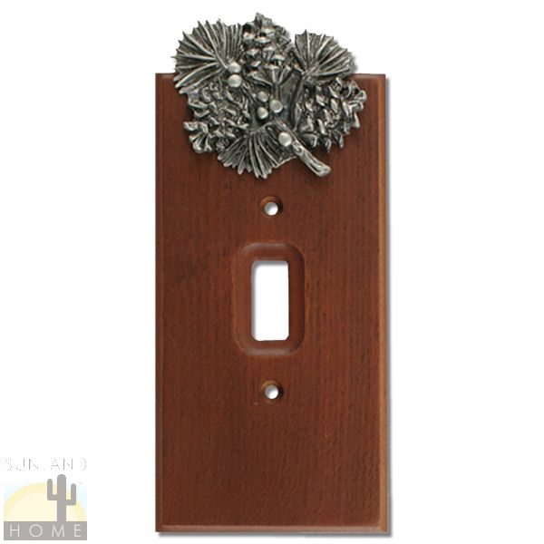531422 - Lazart Pine Cone Pewter on Wood Single Standard Switch Plate