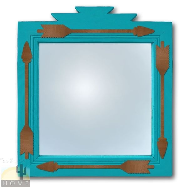 600004 - 17in Four Arrows Southwestern Turquoise Pine Accent Wall Mirror