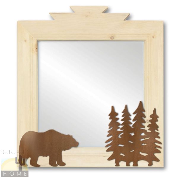 600005 - 17in Bear and Trees Lodge Natural Pine Accent Wall Mirror