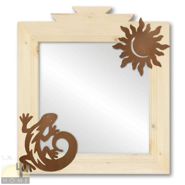 600009 - 17in C-Lizard and Sun Southwestern Natural Pine Accent Wall Mirror