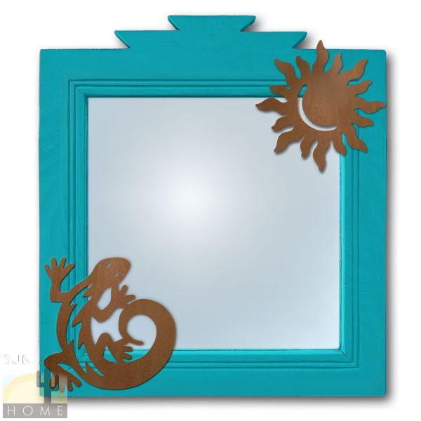 600010 - 17in C-Lizard and Sun Southwestern Turquoise Pine Accent Wall Mirror