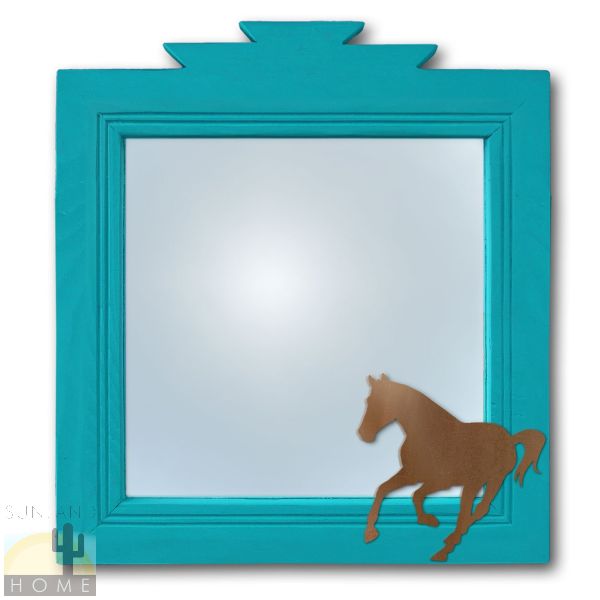600016 - 17in Running Horse Western Turquoise Pine Accent Wall Mirror