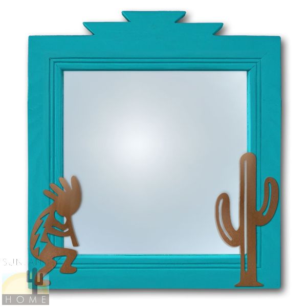 600018 - 17in Kokopelli and Cactus Southwestern Turquoise Pine Accent Wall Mirror