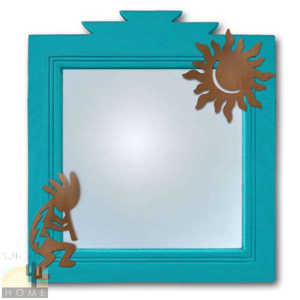 600020 - 17in Kokopelli and Sun Southwestern Turquoise Pine Accent Wall Mirror