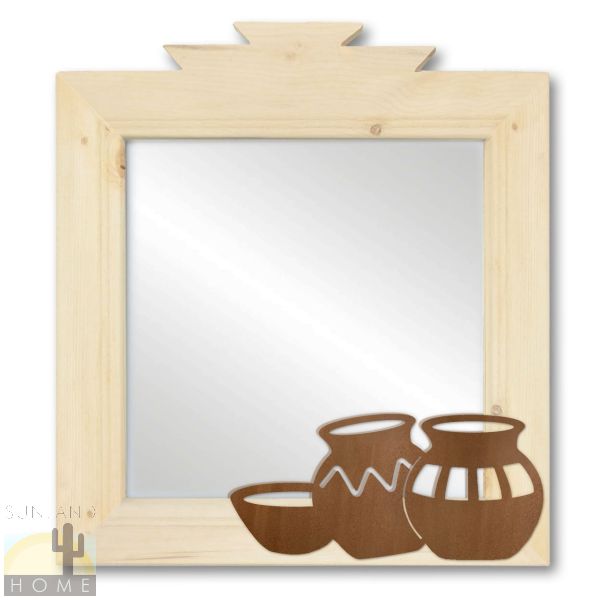 600023 - 17in Three Pots Southwestern Natural Pine Accent Wall Mirror