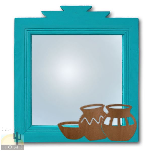 600024 - 17in Three Pots Southwestern Turquoise Pine Accent Wall Mirror