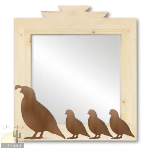600025 - 17in Quail Family Southwestern Natural Pine Accent Wall Mirror