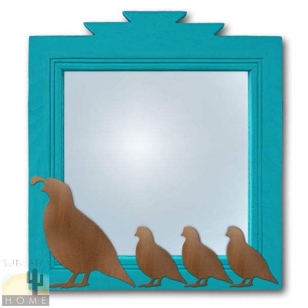 600026 - 17in Quail Family Southwestern Turquoise Pine Accent Wall Mirror