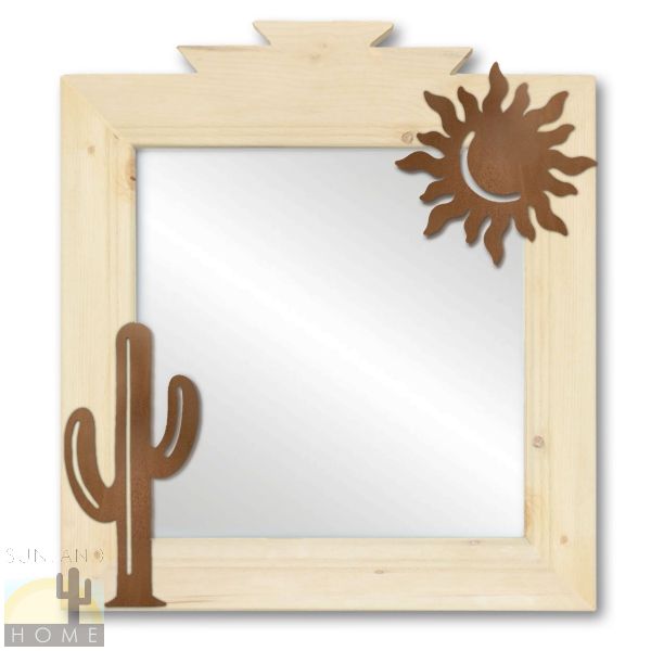 600027 - 17in Cactus and Sun Southwestern Natural Pine Accent Wall Mirror